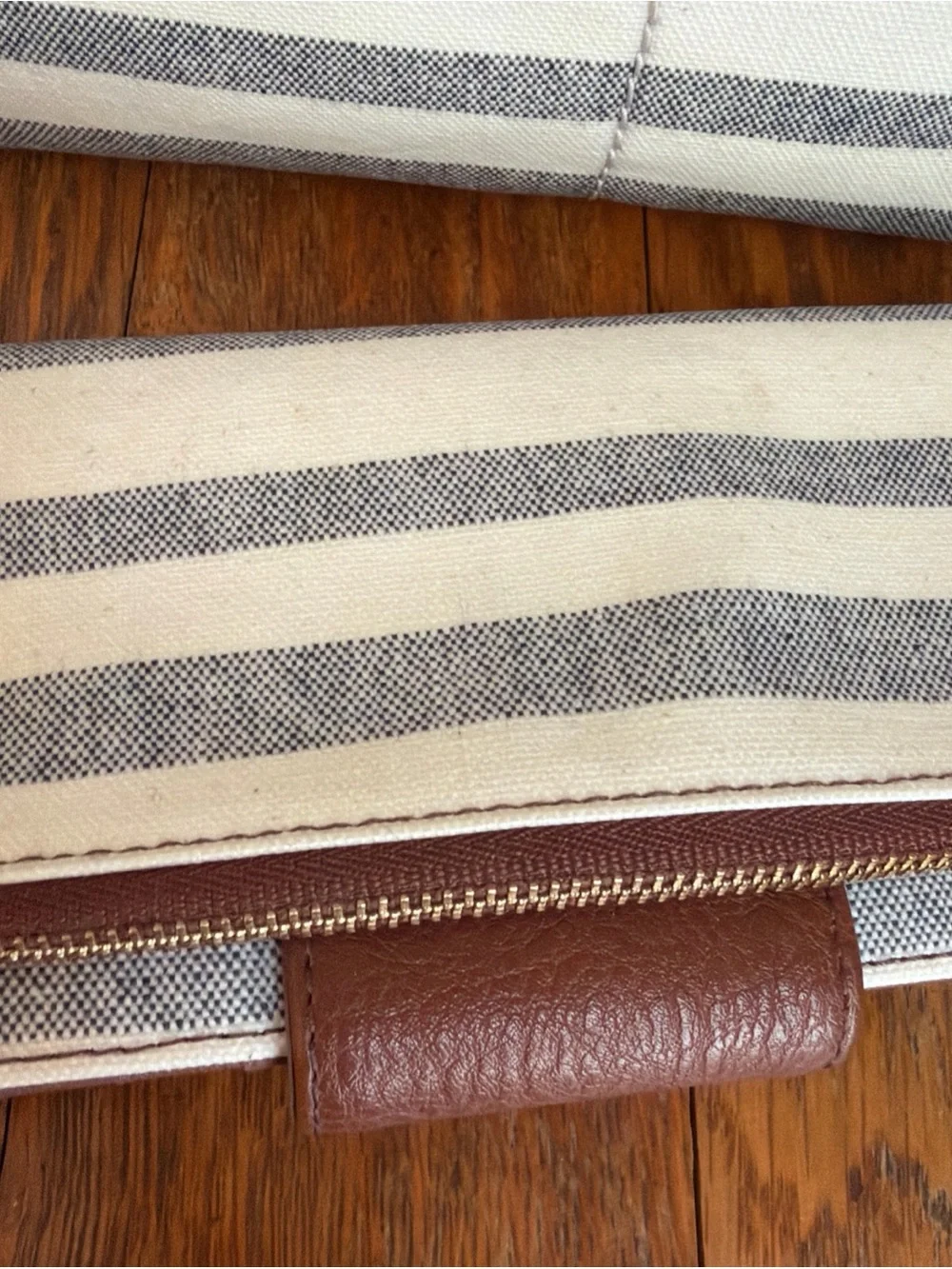 Fossil Fiona Shopper Tote Striped Coated Canvas Shoulder Bag Matching Wallet